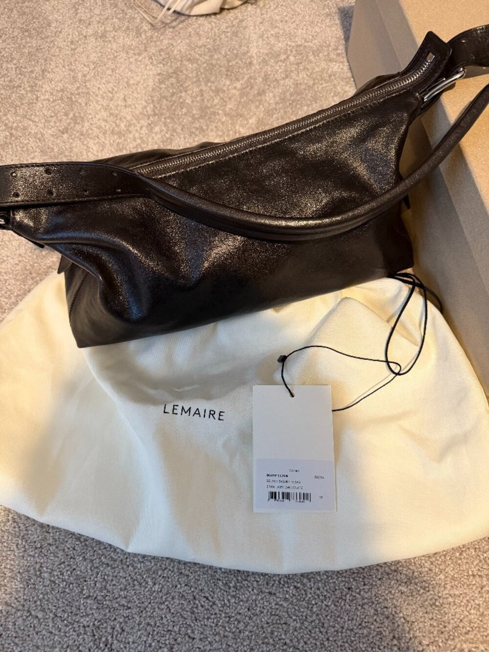 Lemaire Belted Baguette Bag Dark Chocolate NWT